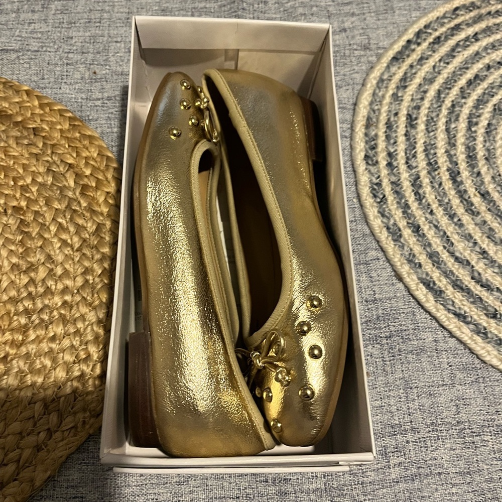 Marc Fisher Gold Metallic Studded Flats